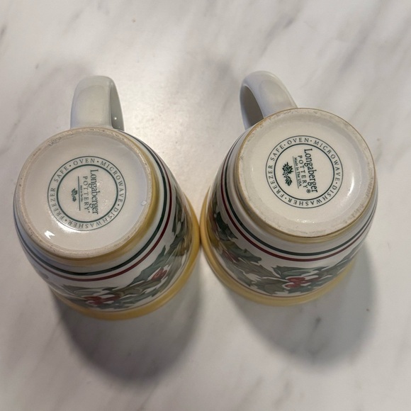 Set Of 2 Longaberger AMERICAN HOLLY Coffee/Tea Mugs EUC RETIRED - Picture 3 of 7